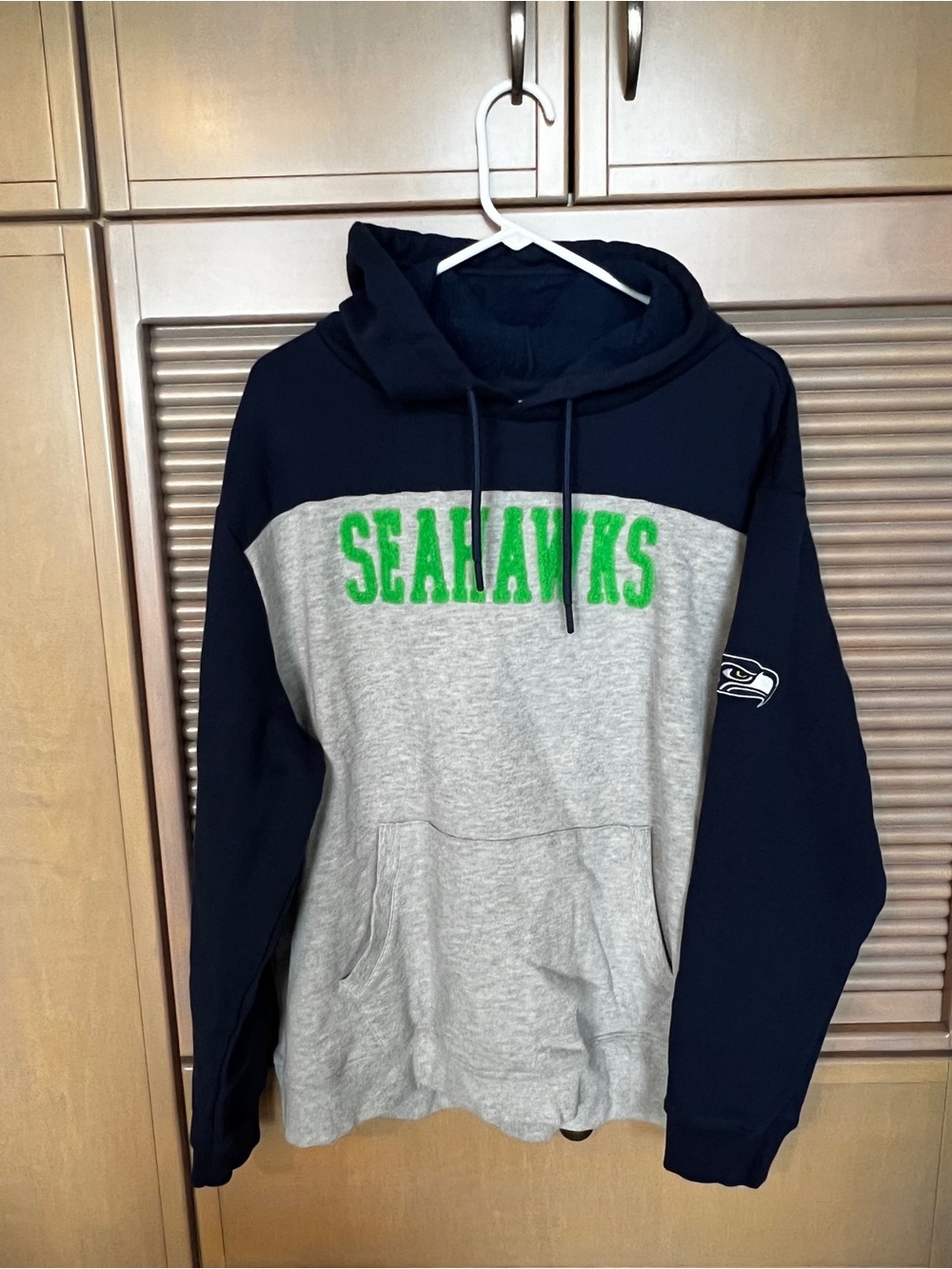 Seattle Seahawks Gray and Navy Pullover Hoodie with Green Lettering